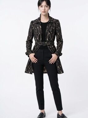 blanc noir Black and Cream Lace Detail Jacket Sz L